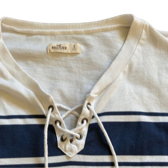 Hollister Long Sleeve CroppedT-Shirt W/ Lace Up Neckline-White-Size S-GUC - Picture 3 of 5